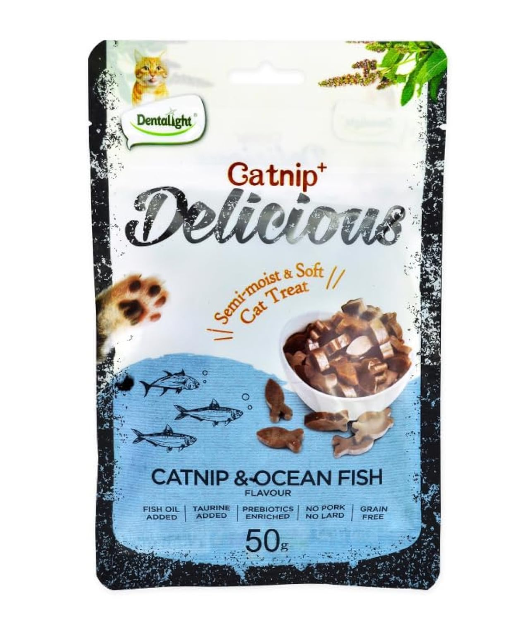 SEMI-MOIST TREAT CATNIP & OCEAN FISH FLAVOUR 50GR